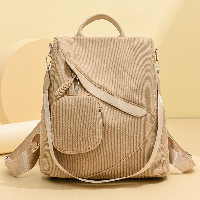 Corduroy Convertible Backpack With Mini Pouch