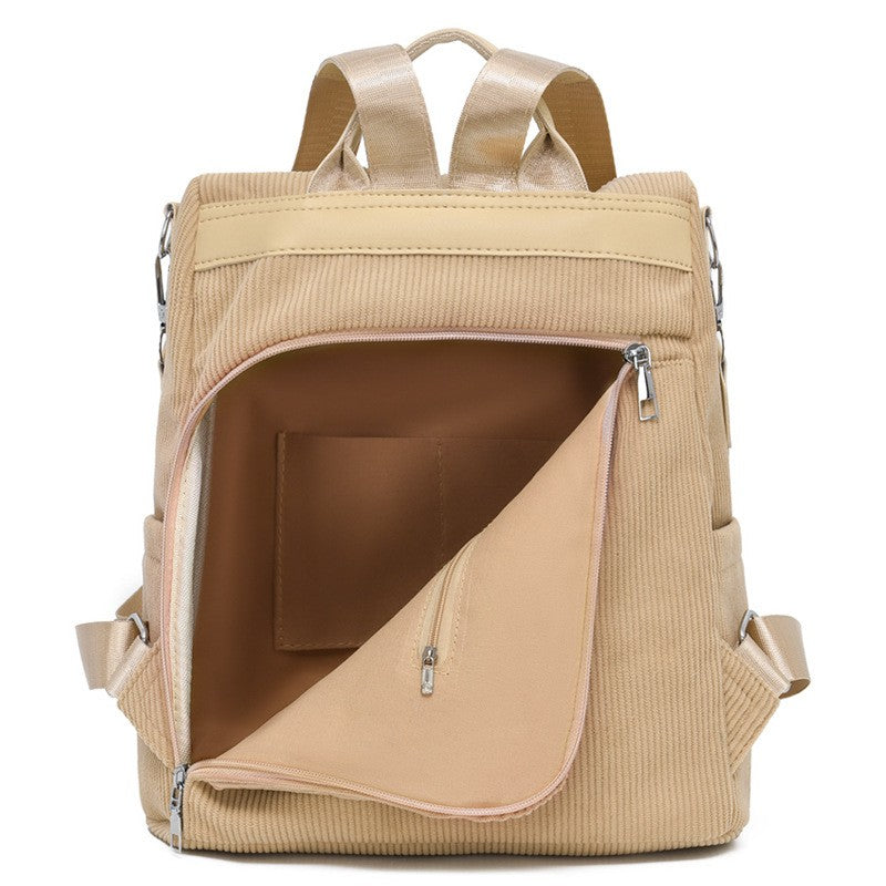 Corduroy Convertible Backpack With Mini Pouch