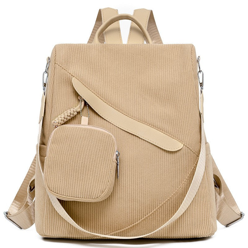 Corduroy Convertible Backpack With Mini Pouch