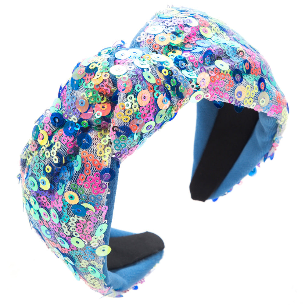 Confetti Sequin Knot Headband - Blue
