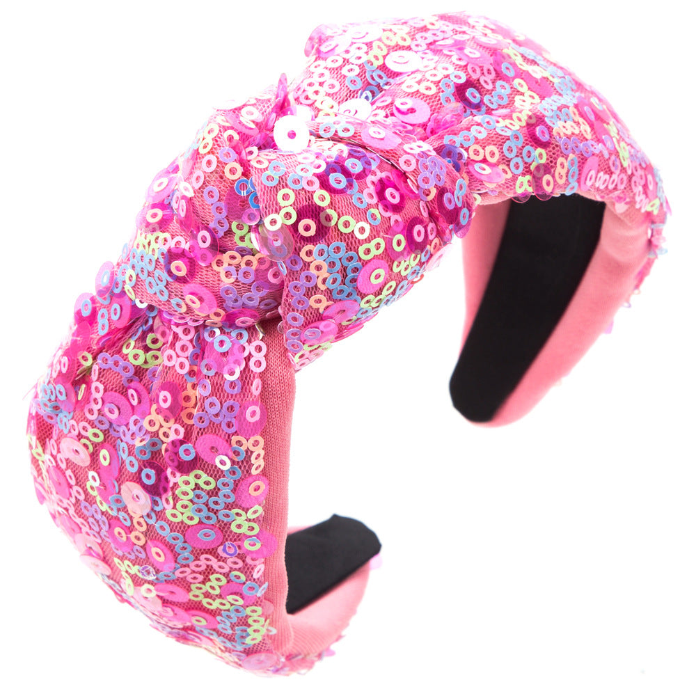 Confetti Sequin Knot Headband - Pink