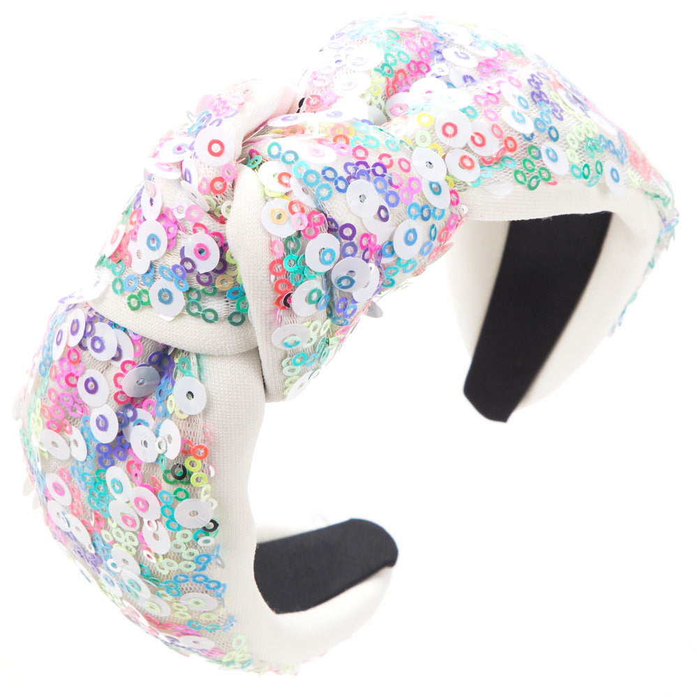Confetti Sequin Knot Headband - White