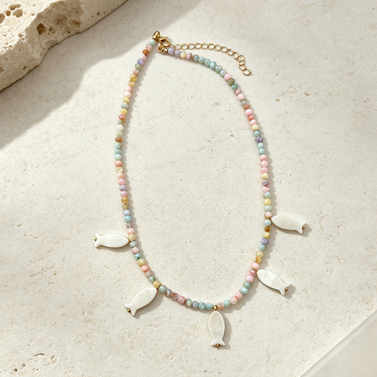 Seed Bead Necklace With Shell Fish Charms - Color_02 - 1