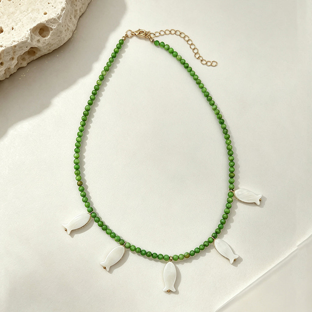 Seed Bead Necklace With Shell Fish Charms - Color_03