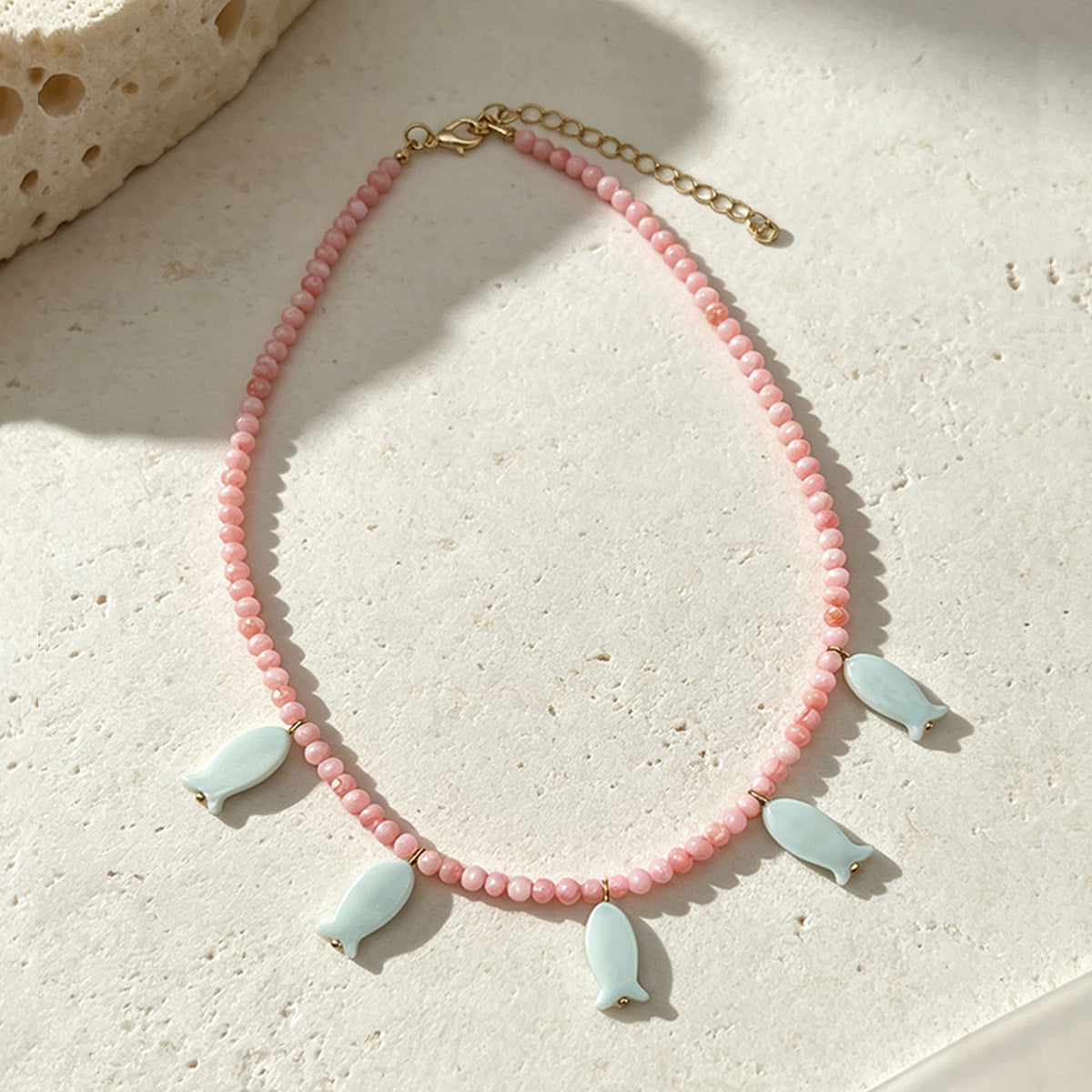 Seed Bead Necklace With Shell Fish Charms - Color_04