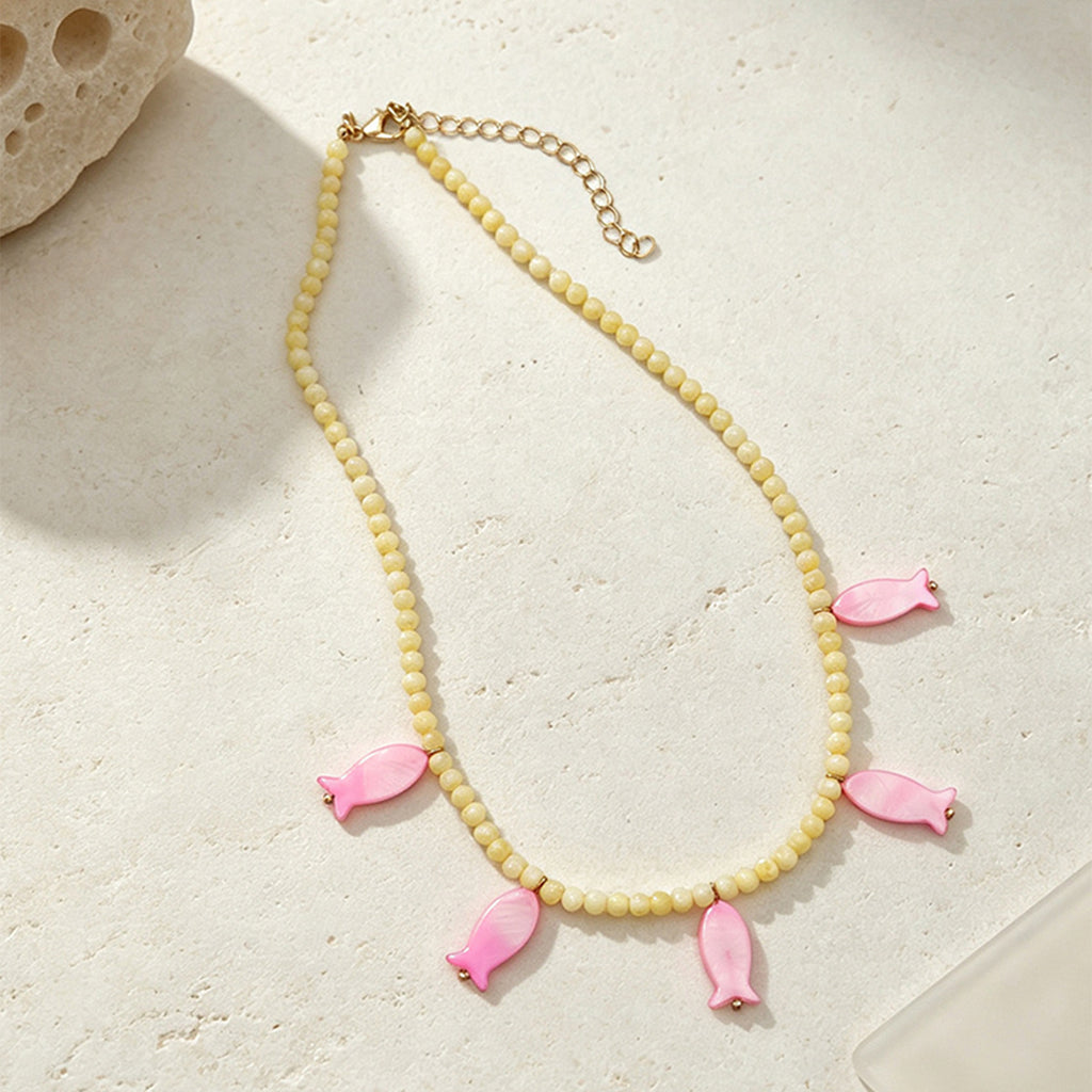 Seed Bead Necklace With Shell Fish Charms - Color_05