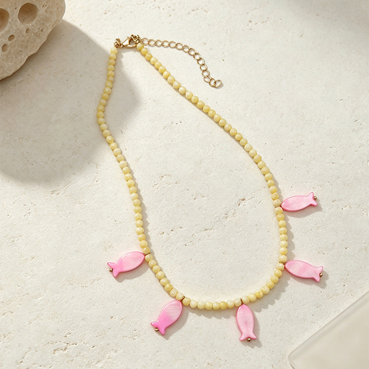 Seed Bead Necklace With Shell Fish Charms - Color_05