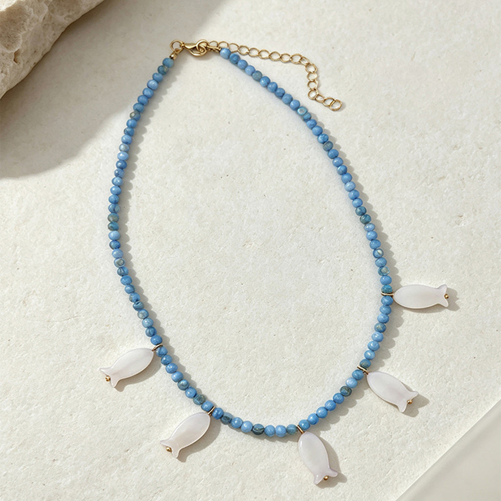 Seed Bead Necklace With Shell Fish Charms - Color_06