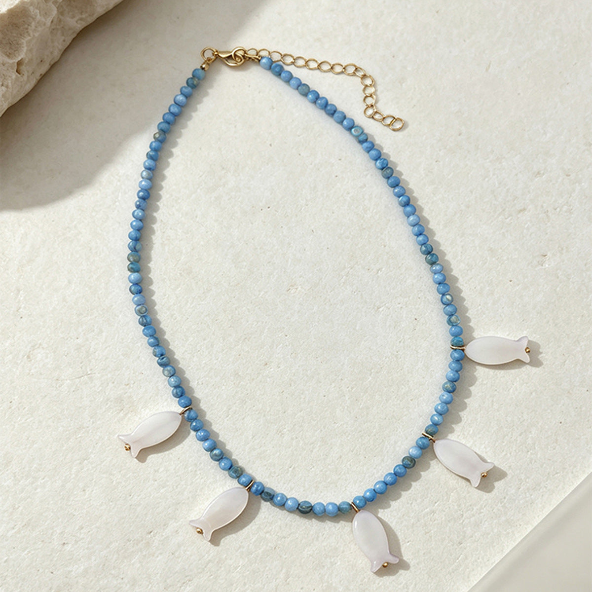 Seed Bead Necklace With Shell Fish Charms - Color_06