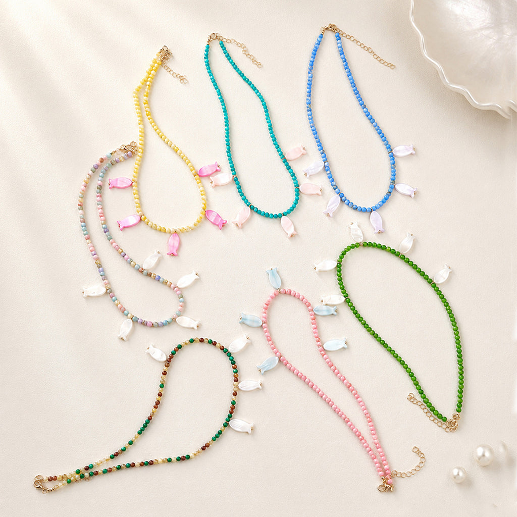Seed Bead Necklace With Shell Fish Charms