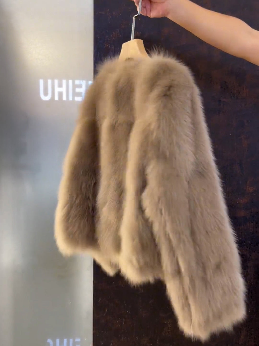 Buckle Front Cropped Faux Fur Jacket - Cocoa - 1