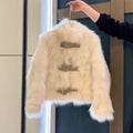 Buckle Front Cropped Faux Fur Jacket - OffWhite