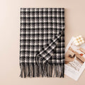 Houndstooth Fringed Oversized Winter Scarf - Black