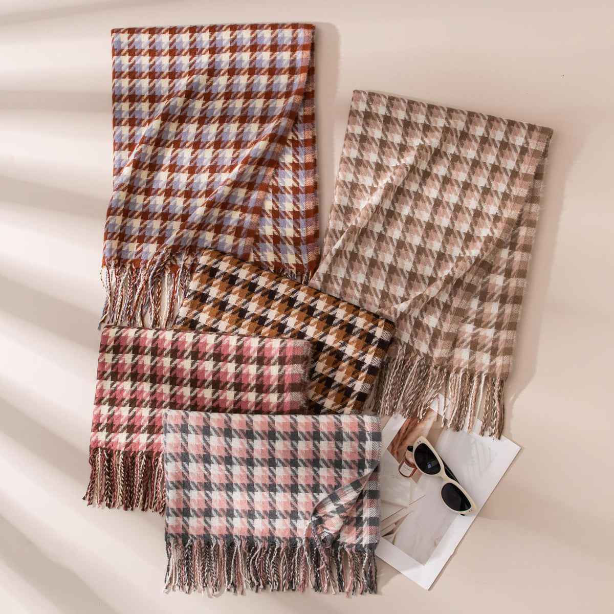 Houndstooth Fringed Oversized Winter Scarf