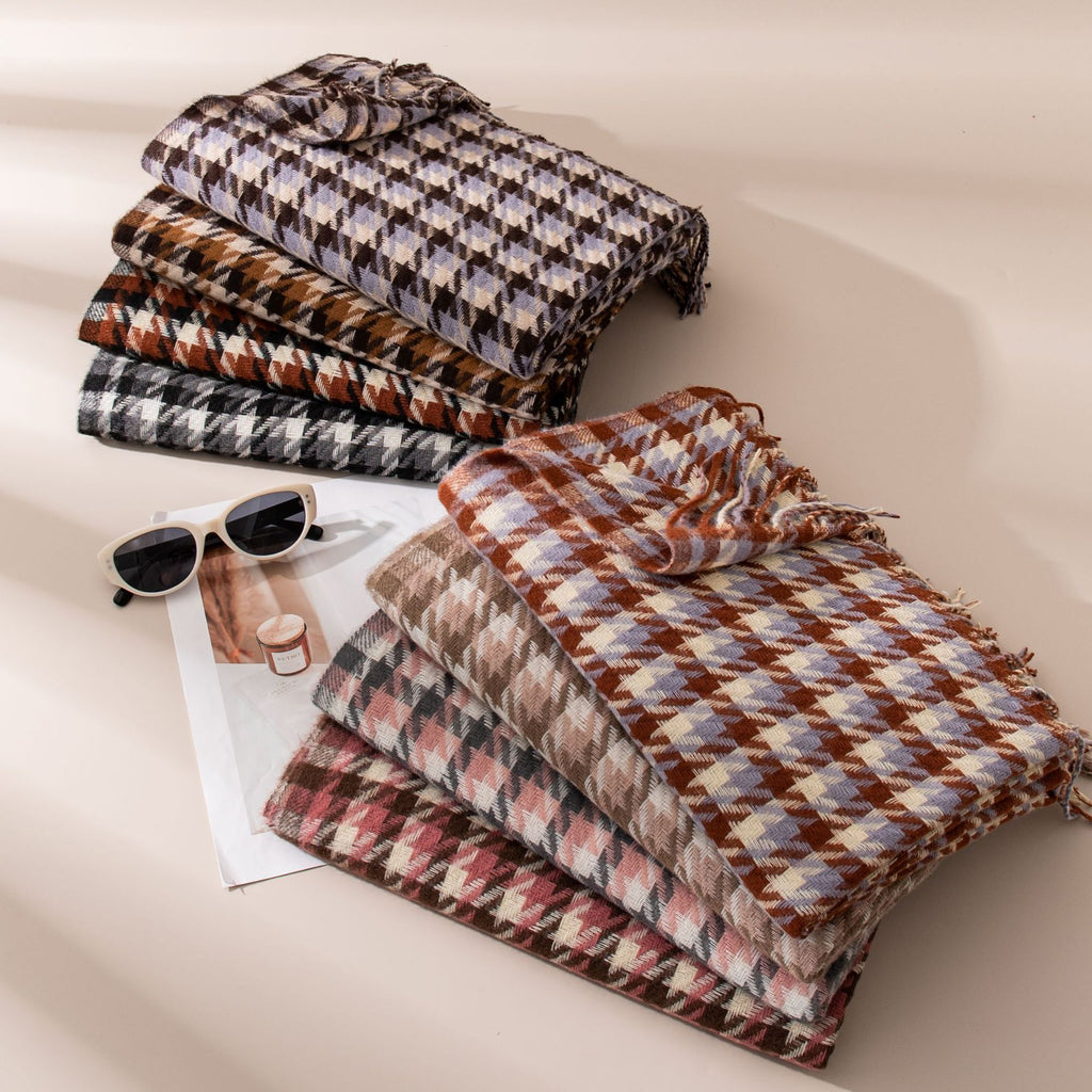 Houndstooth Fringed Oversized Winter Scarf - view 1