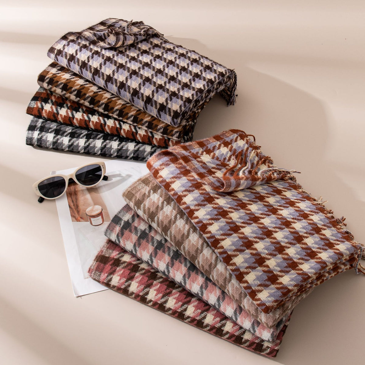 Houndstooth Fringed Oversized Winter Scarf - view 1