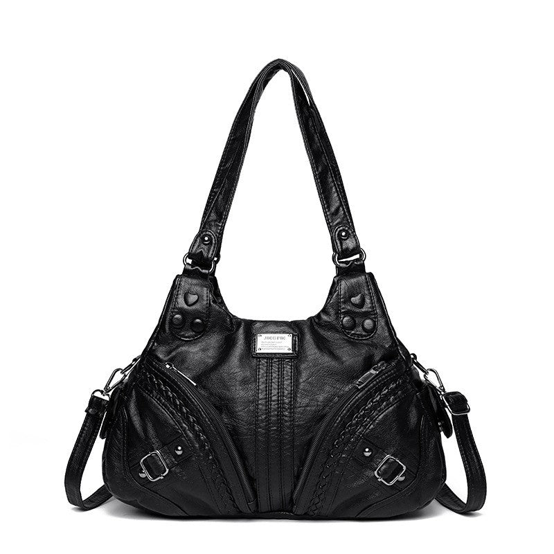 Washed Vegan Leather Studded Hobo Bag