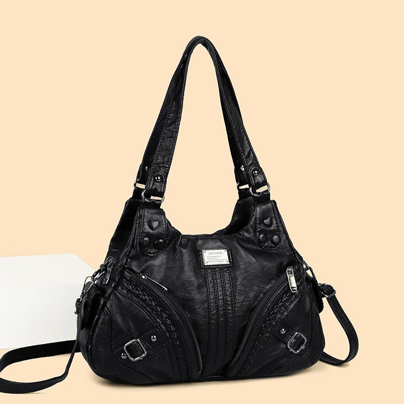 Washed Vegan Leather Studded Hobo Bag