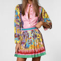 Scarf Print Blouse And Pleated Skirt Set - Decor