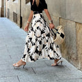 Leaf Print Pleated Maxi Skirt - White