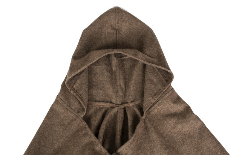 Hooded Fringed Plaid Border Ruana Poncho - khaki - 9