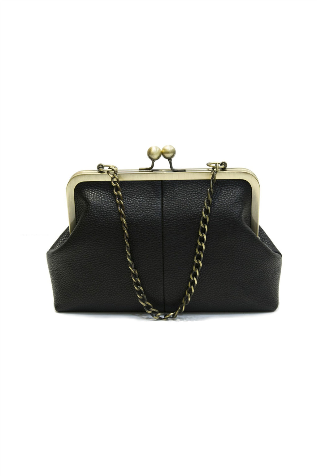 Vintage Kiss Lock Frame Crossbody Bag - Black