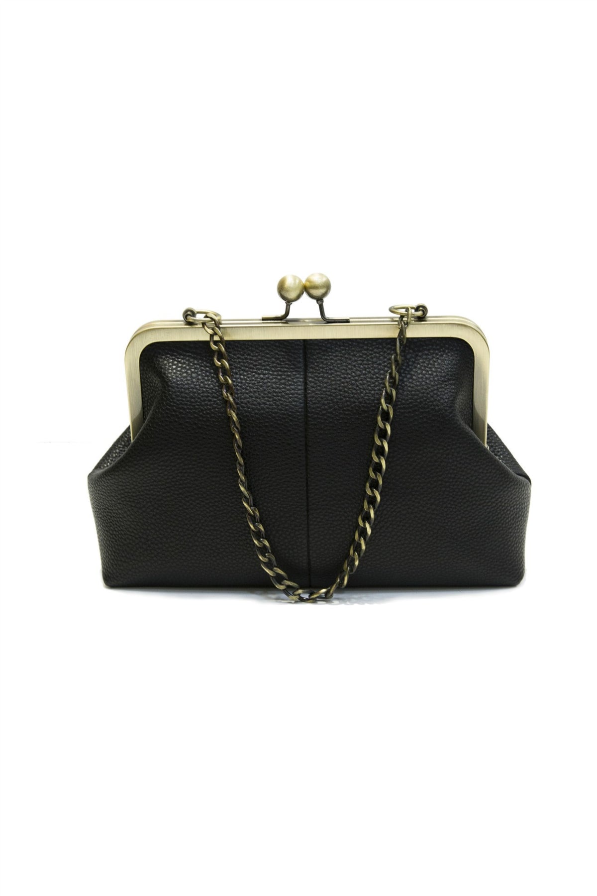 Vintage Kiss Lock Frame Crossbody Bag - Black