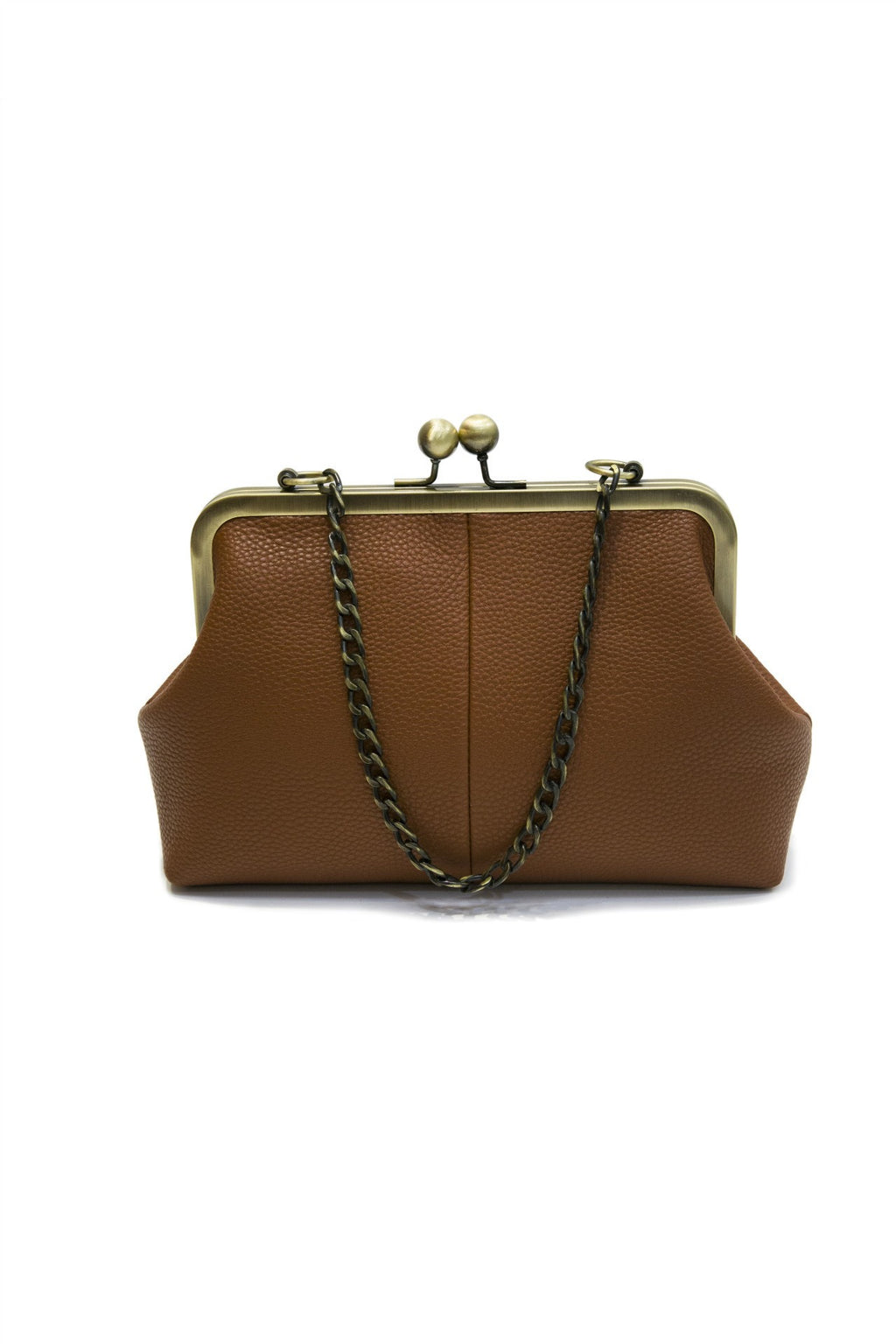 Vintage Kiss Lock Frame Crossbody Bag - Brown