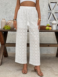 Crochet Lace Wide Leg Drawstring Trousers - White