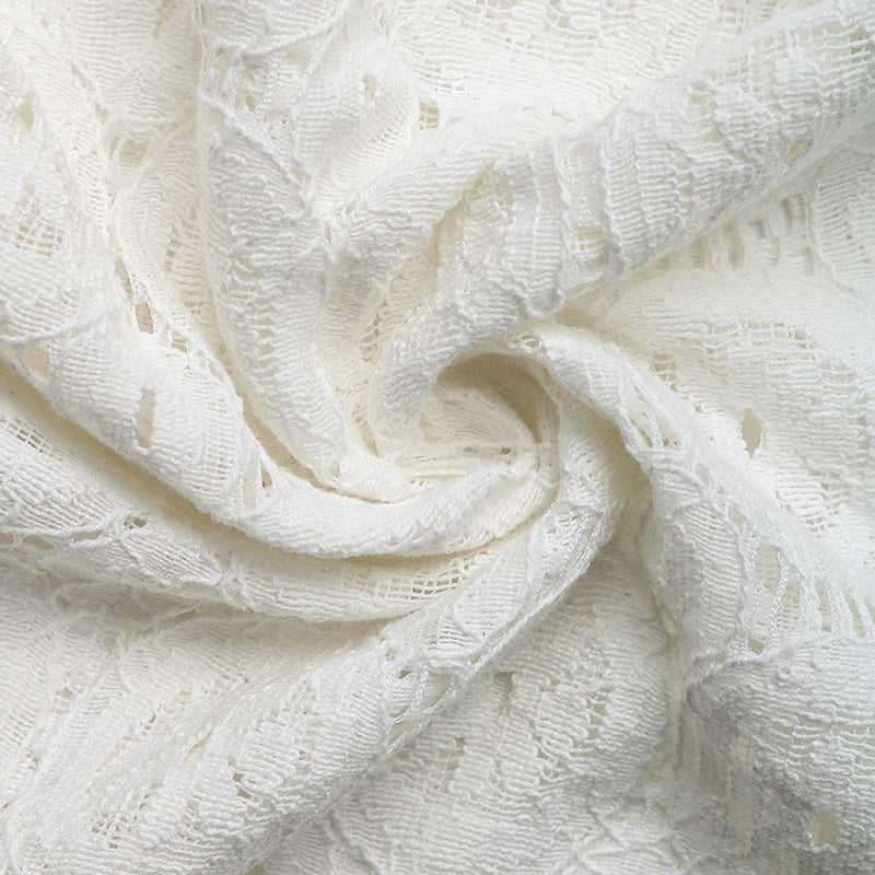 Crochet Lace Wide Leg Drawstring Trousers - White - 4