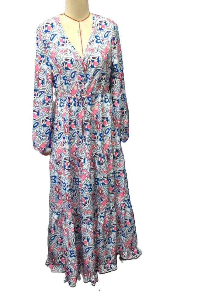 Boho Floral Print Tiered Maxi Dress - Rosered