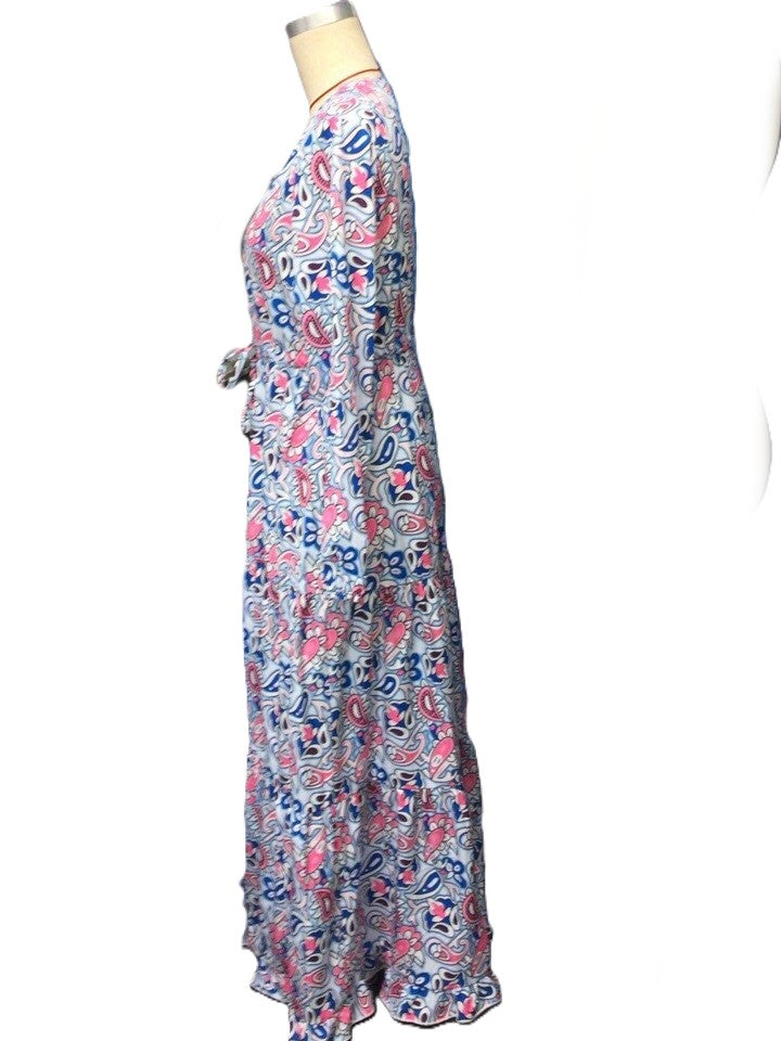 Boho Floral Print Tiered Maxi Dress - Rosered - 1