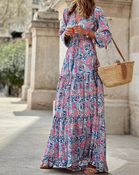 Boho Floral Print Tiered Maxi Dress
