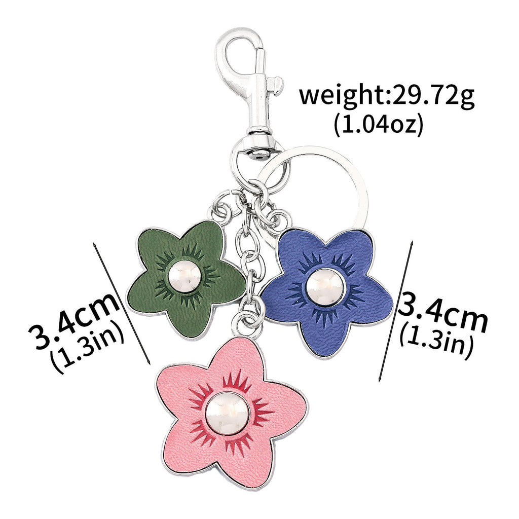Leather Flower Trio Charm Keychain - Silvery