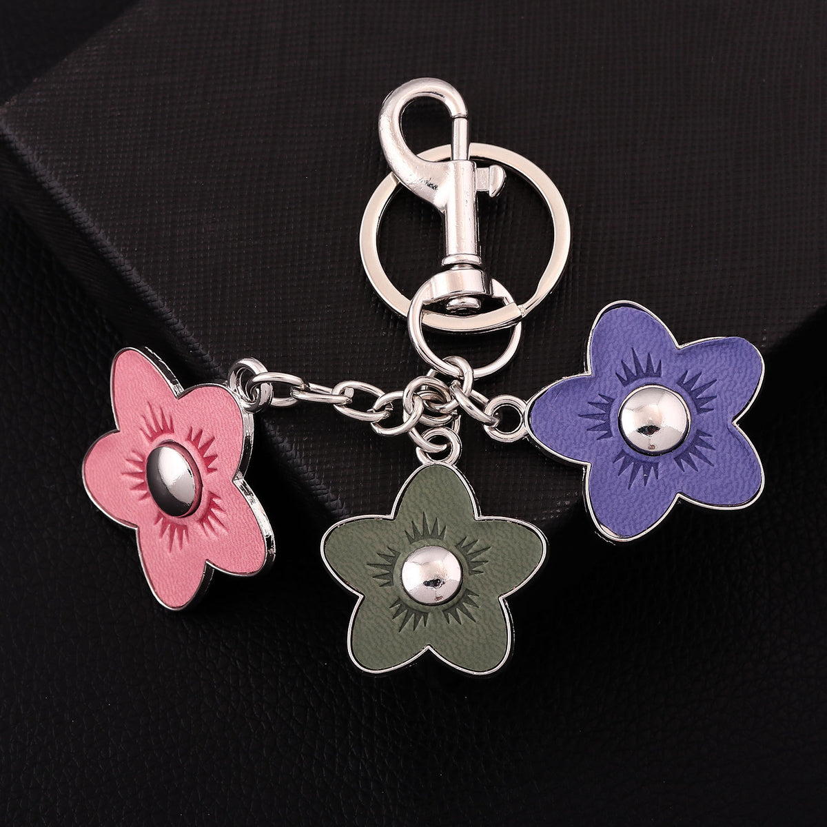 Leather Flower Trio Charm Keychain - view 1