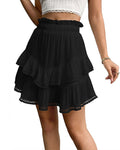 Tiered Ruffle Mini Skirt With Lace Trim - Black