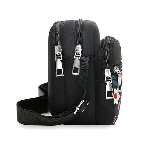 Nylon Crossbody Bag With Printed Front Pocket