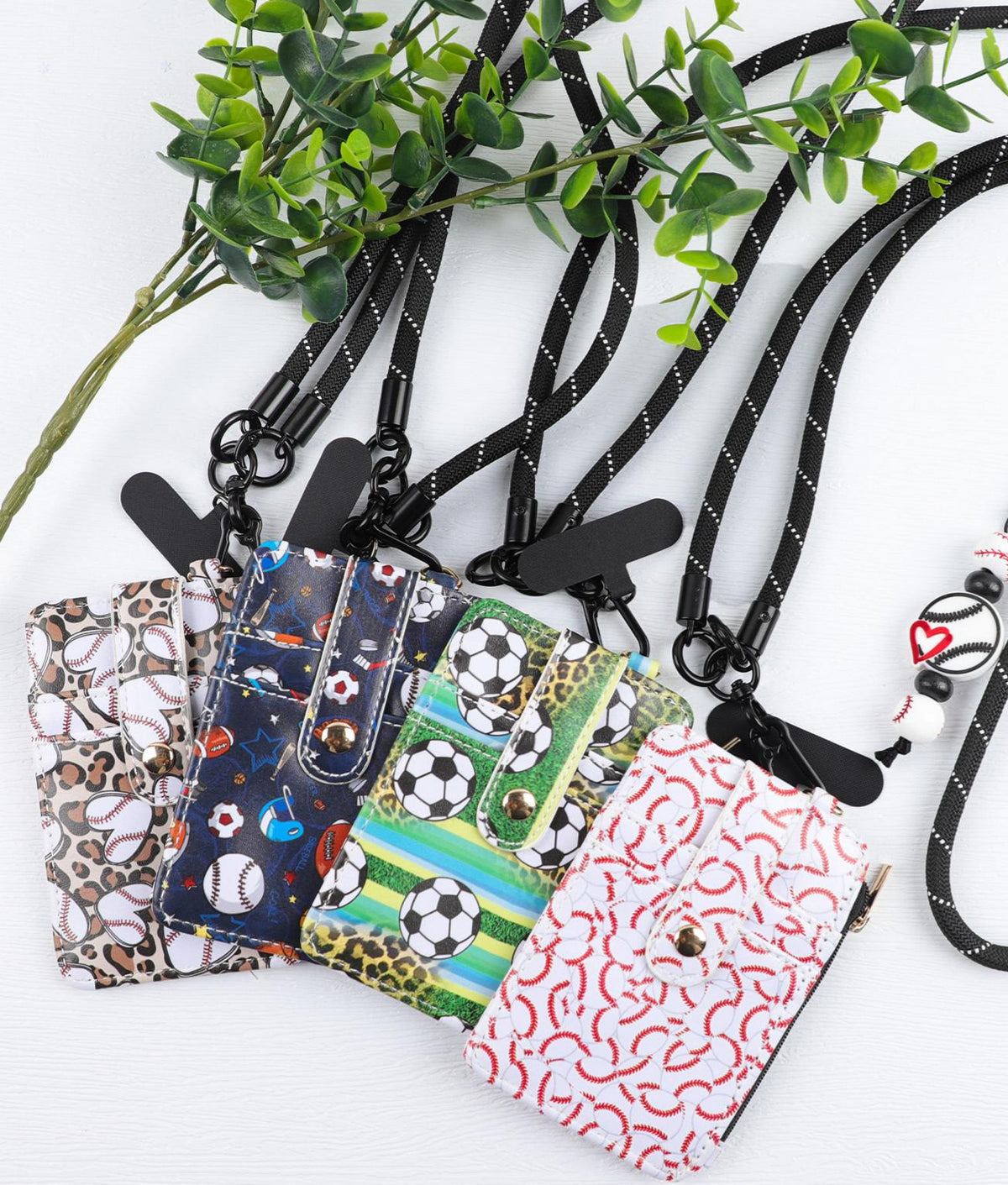 Printed Card Holder With Beaded Neck Strap - Ball - 3