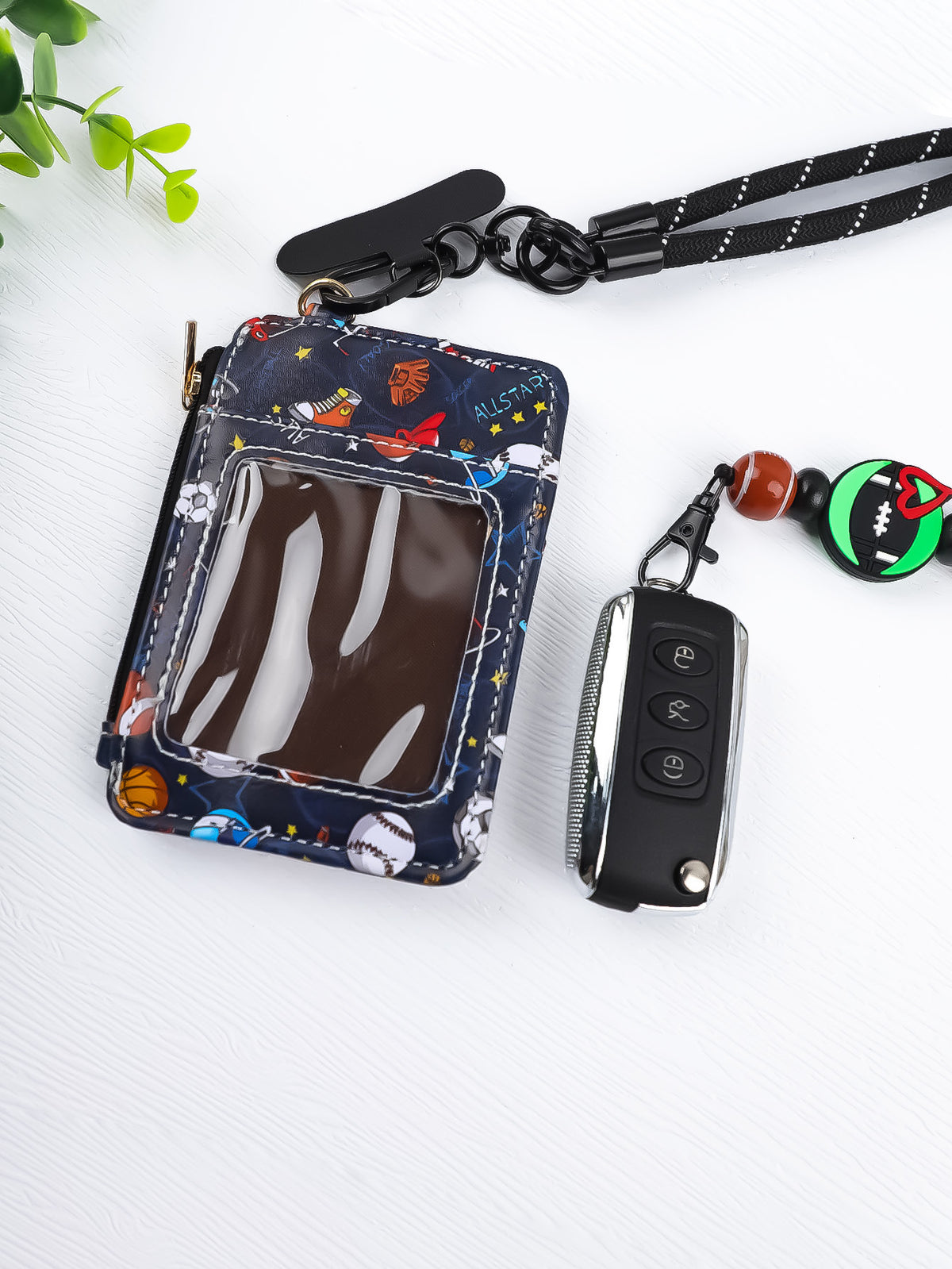 Printed Card Holder With Beaded Neck Strap - Ball - 7