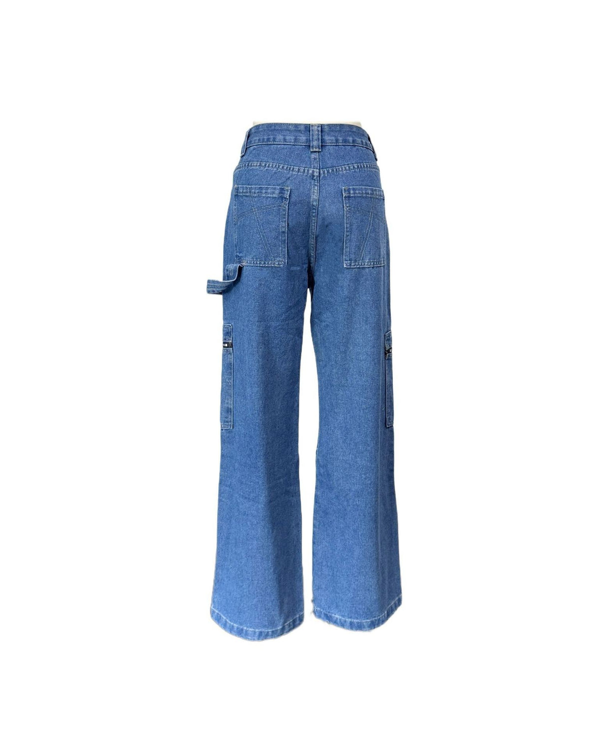 High Rise Carpenter Cargo Wide Leg Jeans - Dark-Blue - 2