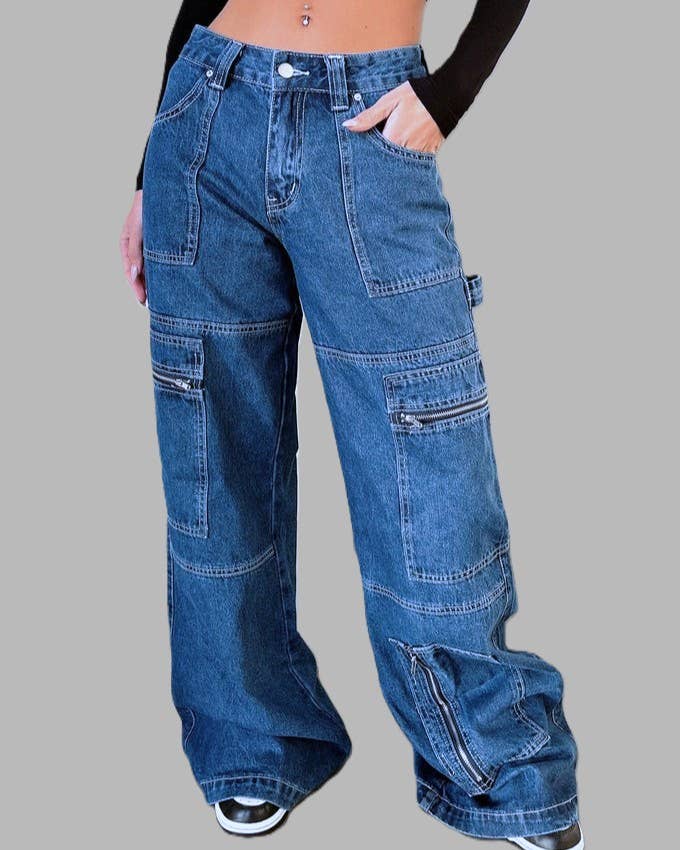 High Rise Carpenter Cargo Wide Leg Jeans