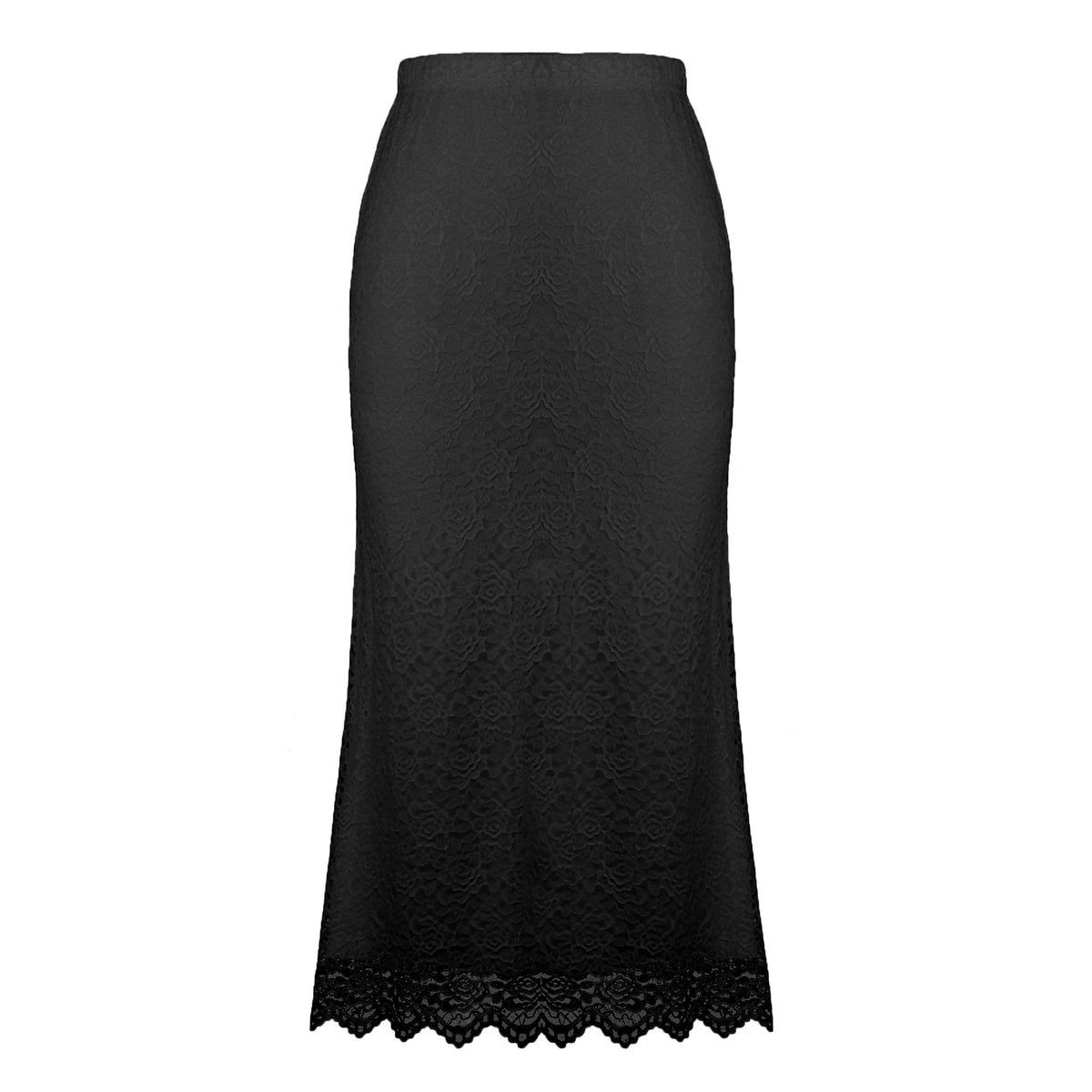 Floral Lace Scalloped Hem Slip Skirt - Black
