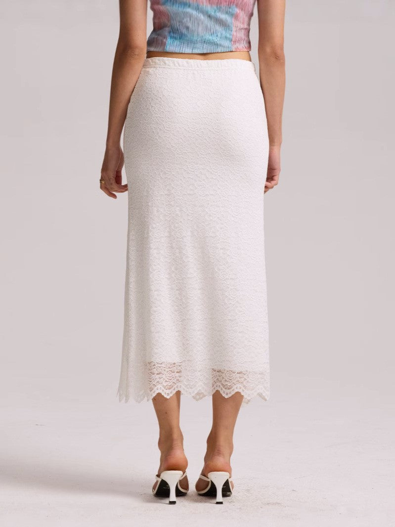 Floral Lace Scalloped Hem Slip Skirt - White - 2