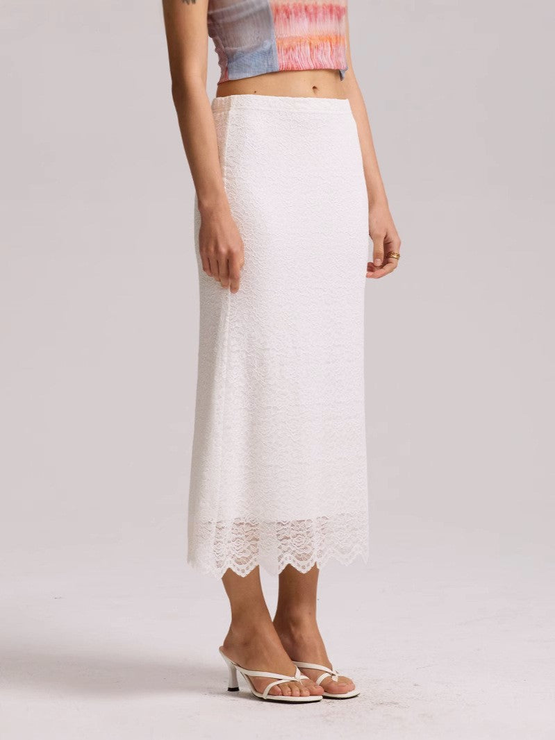 Floral Lace Scalloped Hem Slip Skirt - White - 3