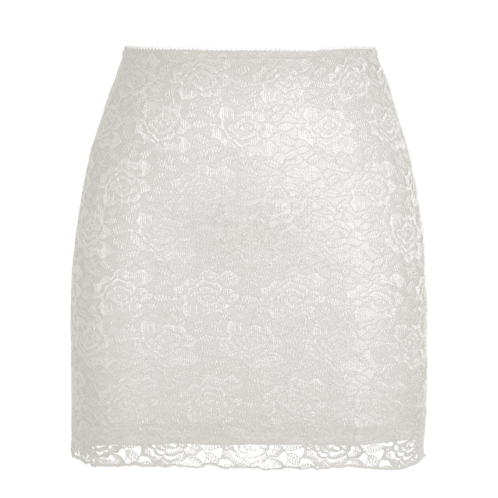 Floral Lace Scalloped Hem Slip Skirt - White_S - 1