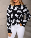 Ghost Jacquard Halloween Crewneck Sweater - Black