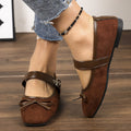 Bow Trim Square Toe Ballet Flats - Brown