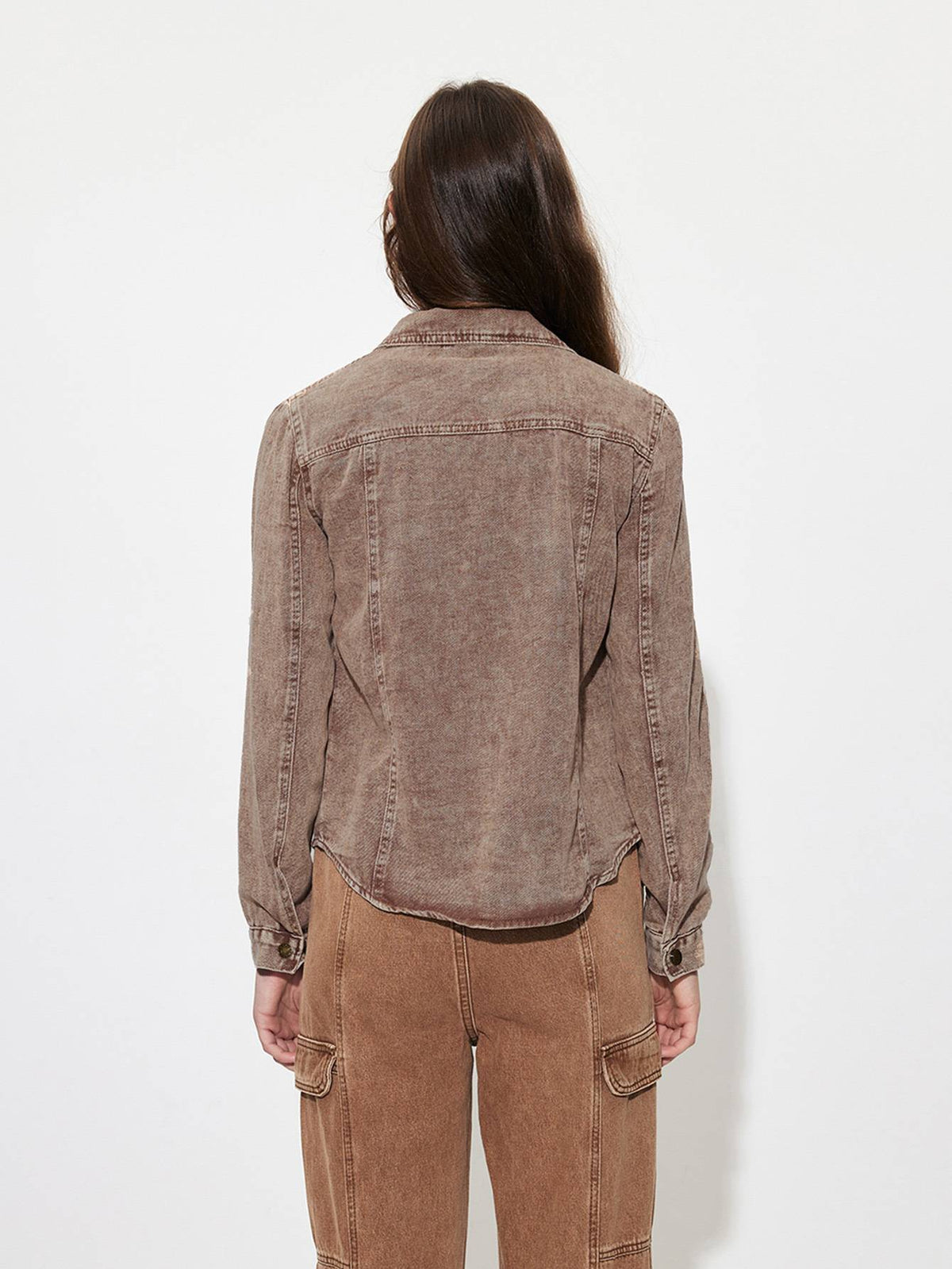 Acid Wash Trucker Denim Jacket - Coffee - 3