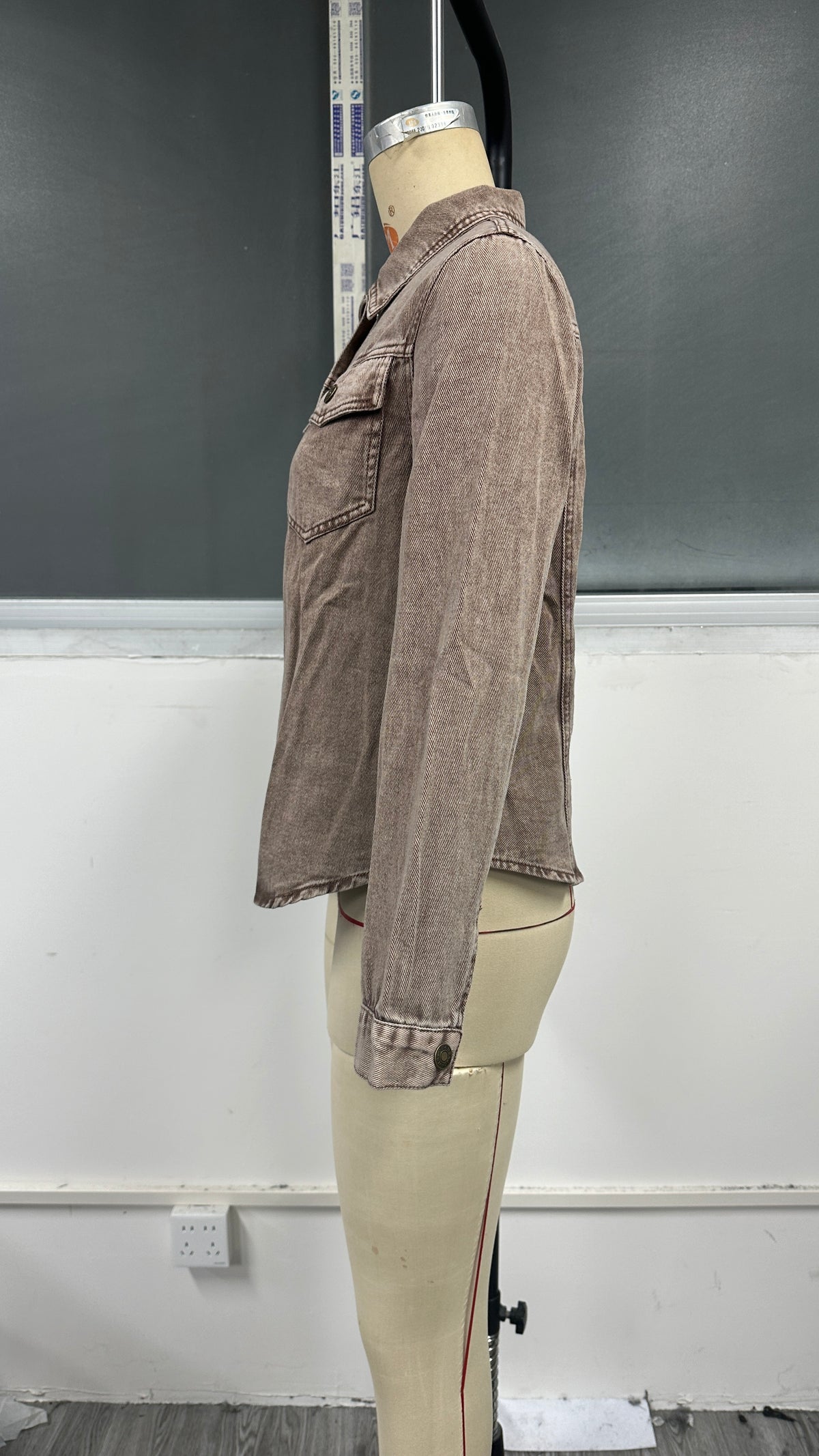 Acid Wash Trucker Denim Jacket - Coffee - 6