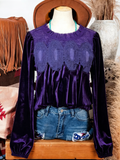 Vintage Lace Yoke Velvet Long Sleeve Blouse - Purple